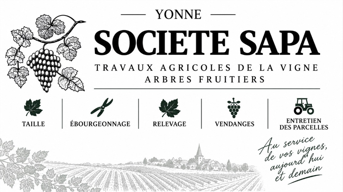 Carte de visite Société SAPA — travaux agricoles de la vigne et arbres fruitiers dans l'Yonne